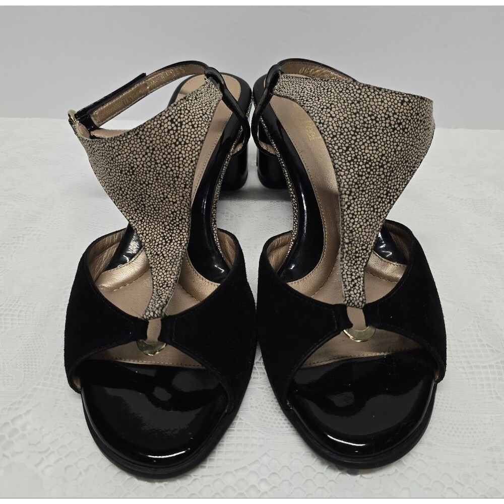 BeautiFeel Womens Adriana Genuine Leather Dots Print Accent Comfort Sandals 9.5